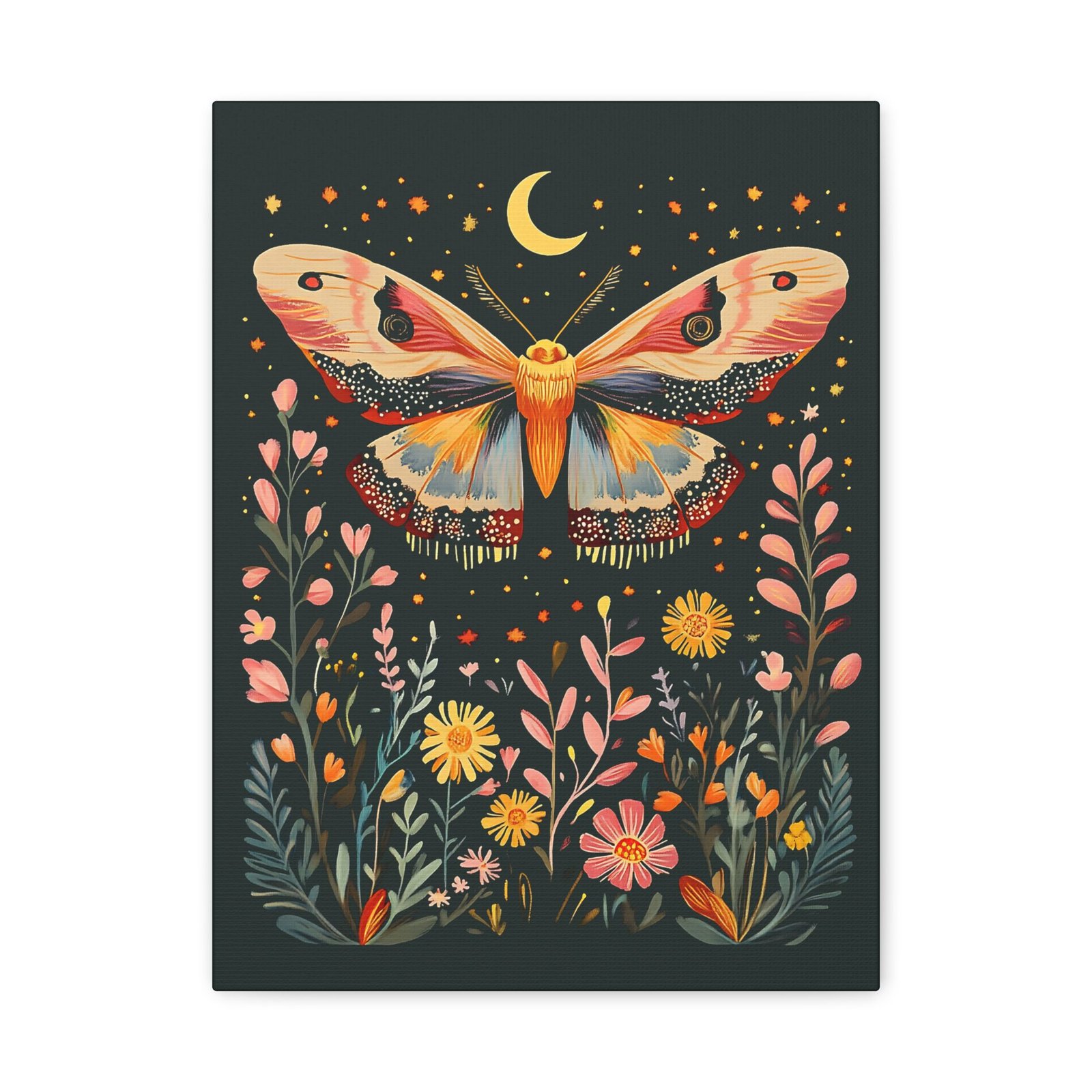 Moonlit Moth Meadow Canvas - Image 2