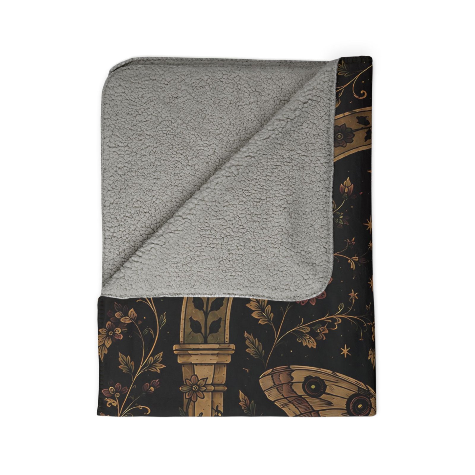 Midnight Moth in the Grove Fleece Sherpa Blanket - Image 4