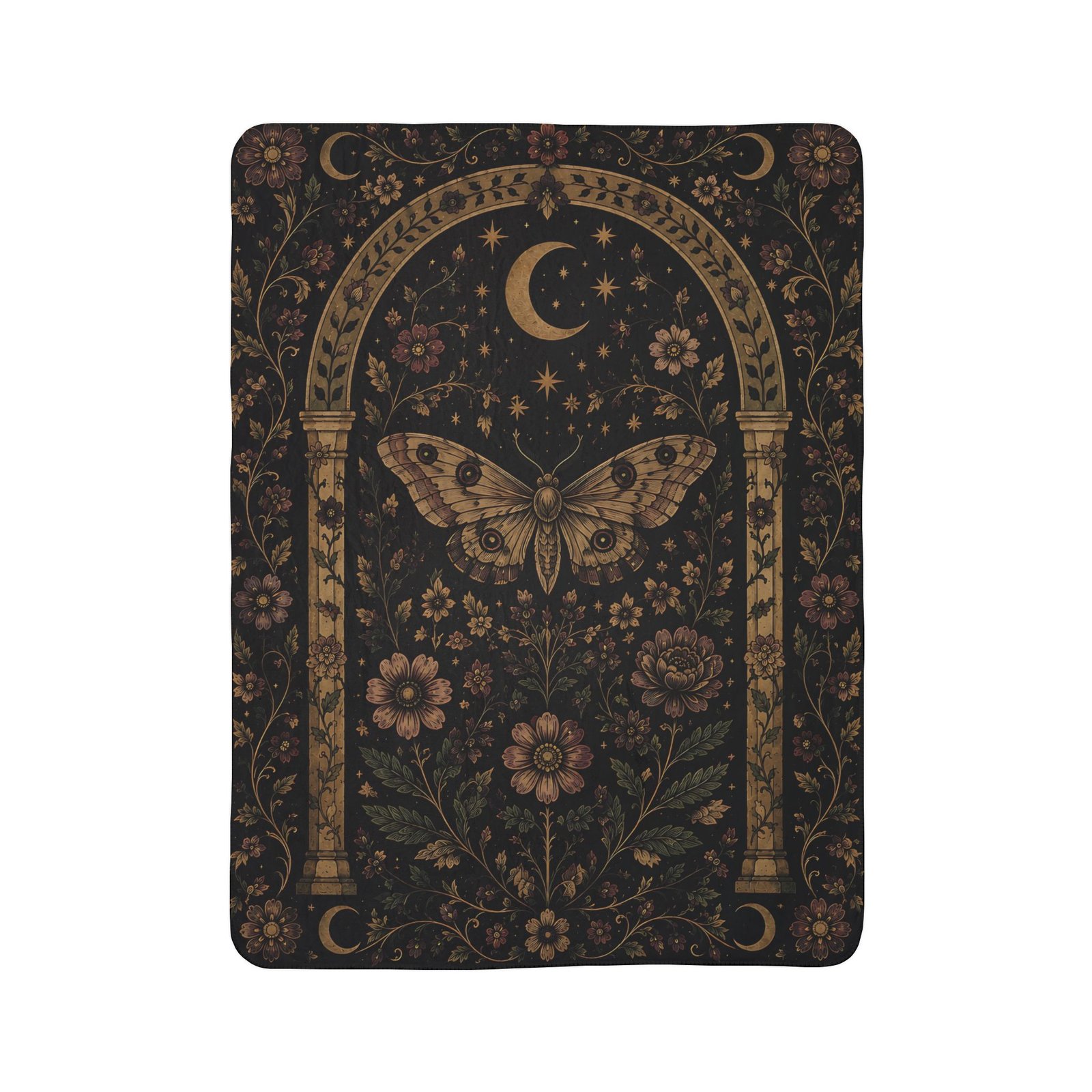 Midnight Moth in the Grove Fleece Sherpa Blanket - Image 3