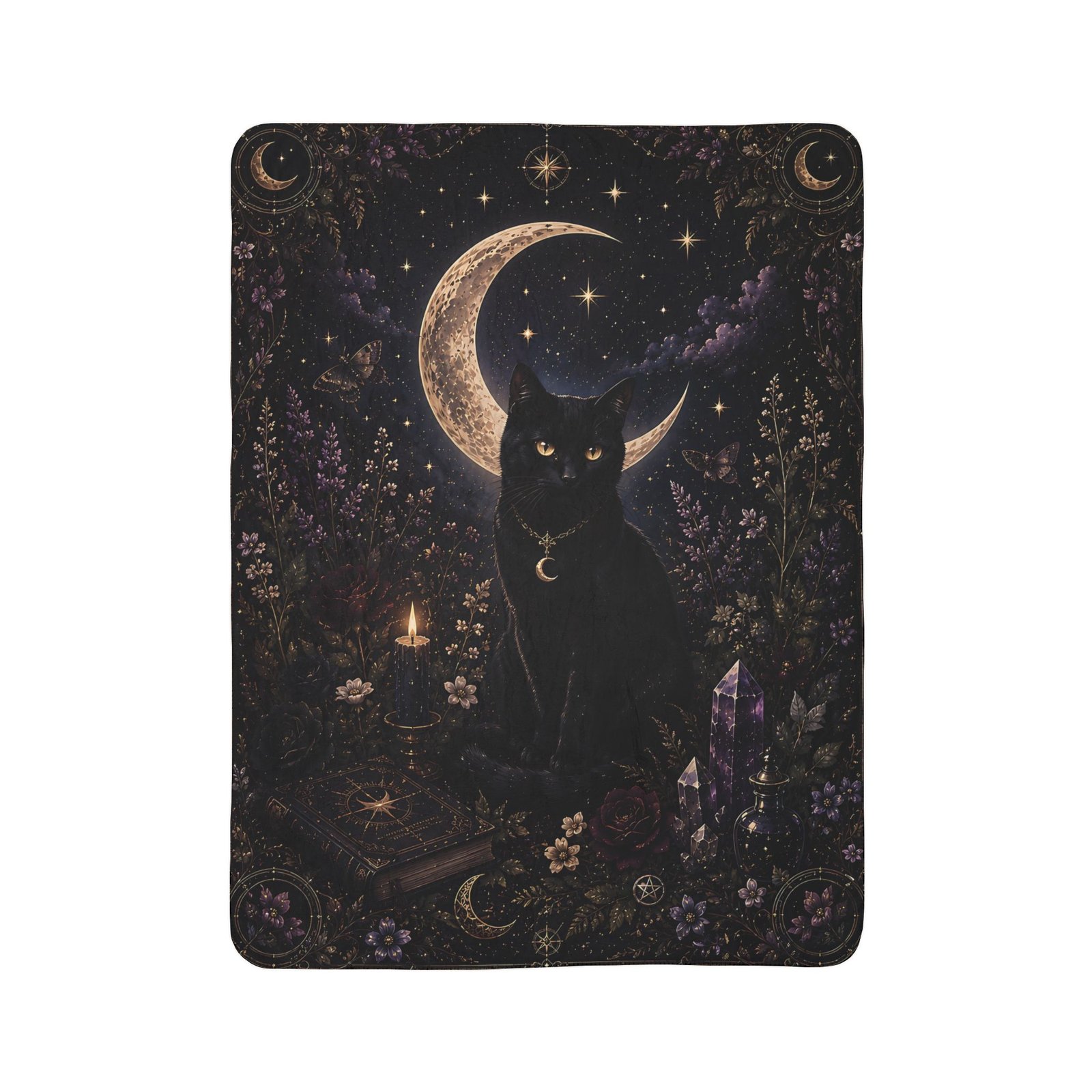 Midnight Cat Companion Fleece Sherpa Blanket - Image 3