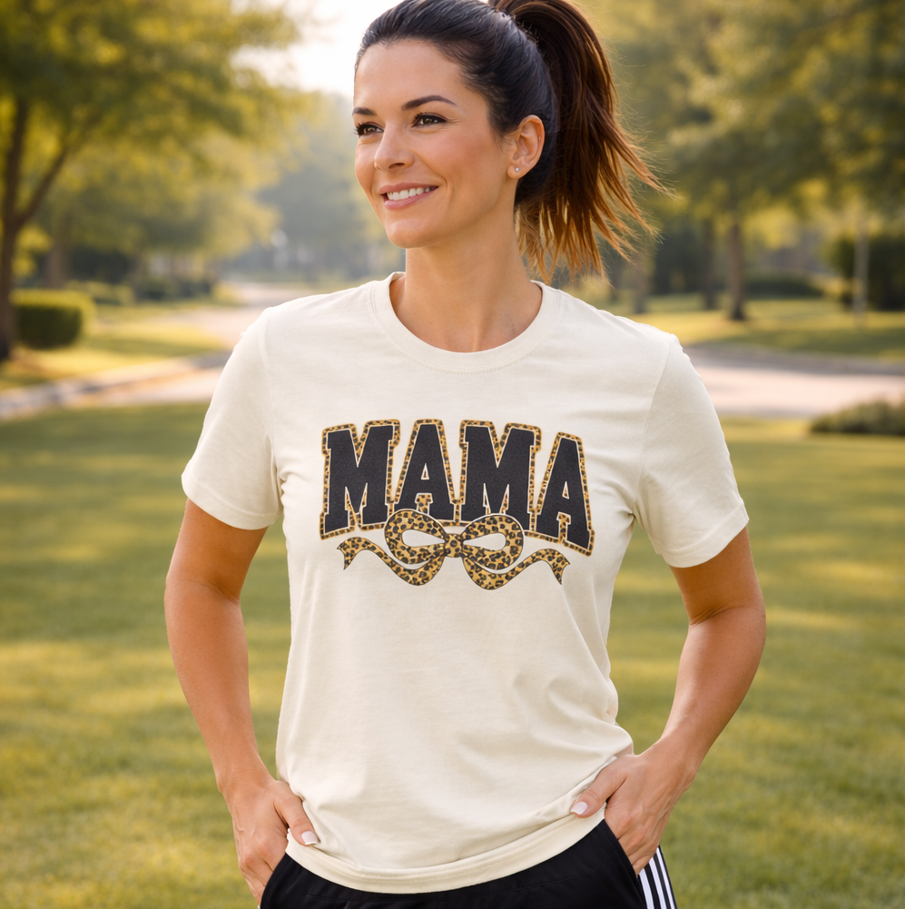 Mama Leopard Print Bow Shirt