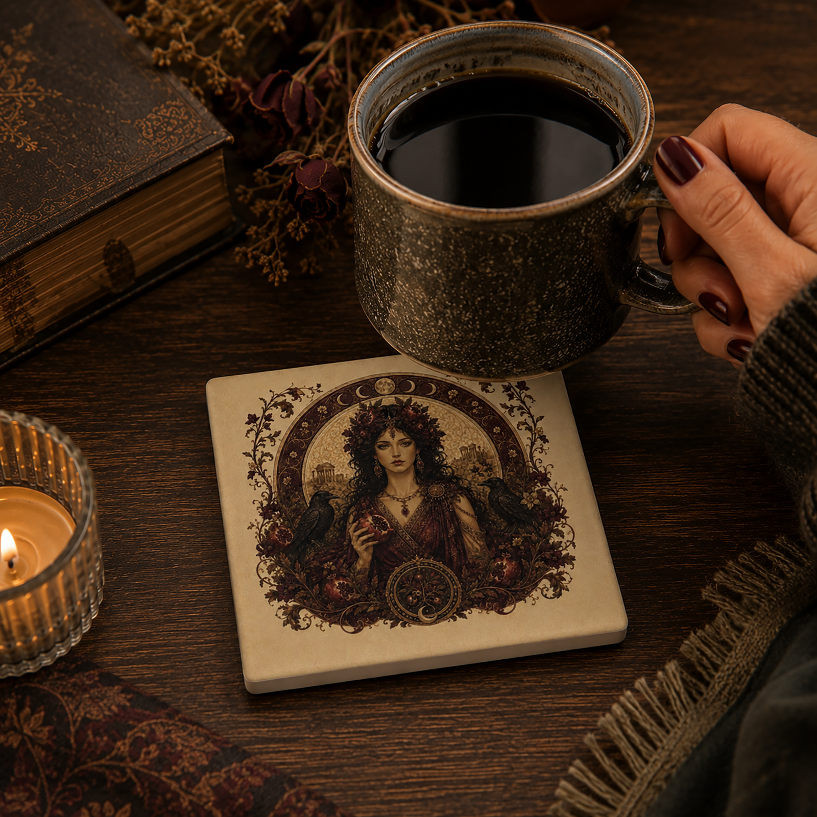 Persephone Lady of the Underworld Ceramic Coaster - Image 2