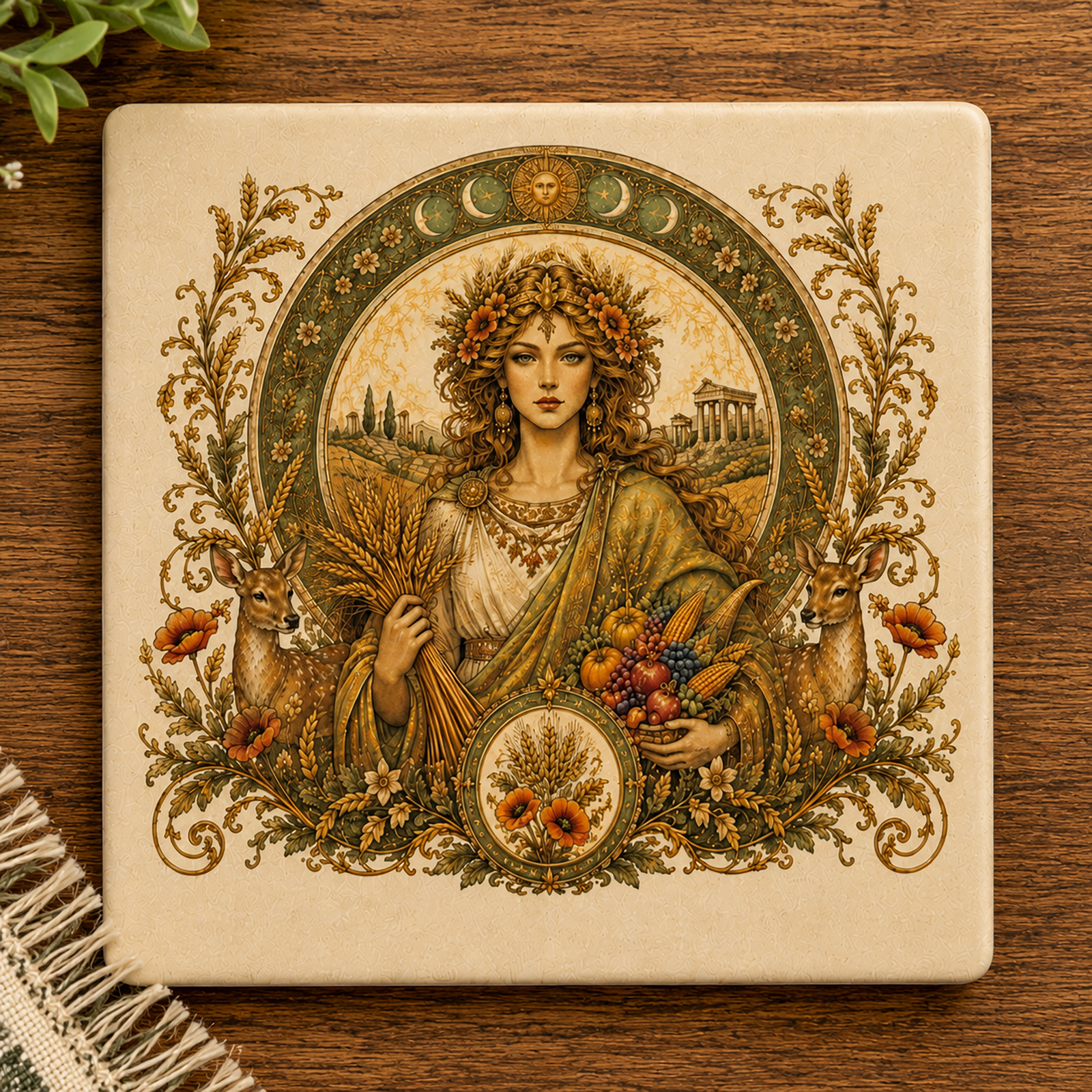 Hestia of the Sacred Hearth Ceramic Coaster