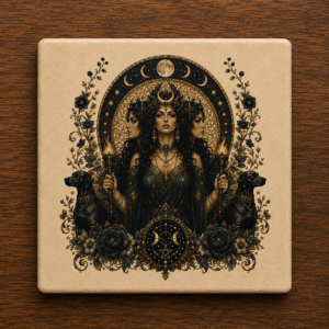 Hecate of the Moonlit Crossroads Ceramic Coaster