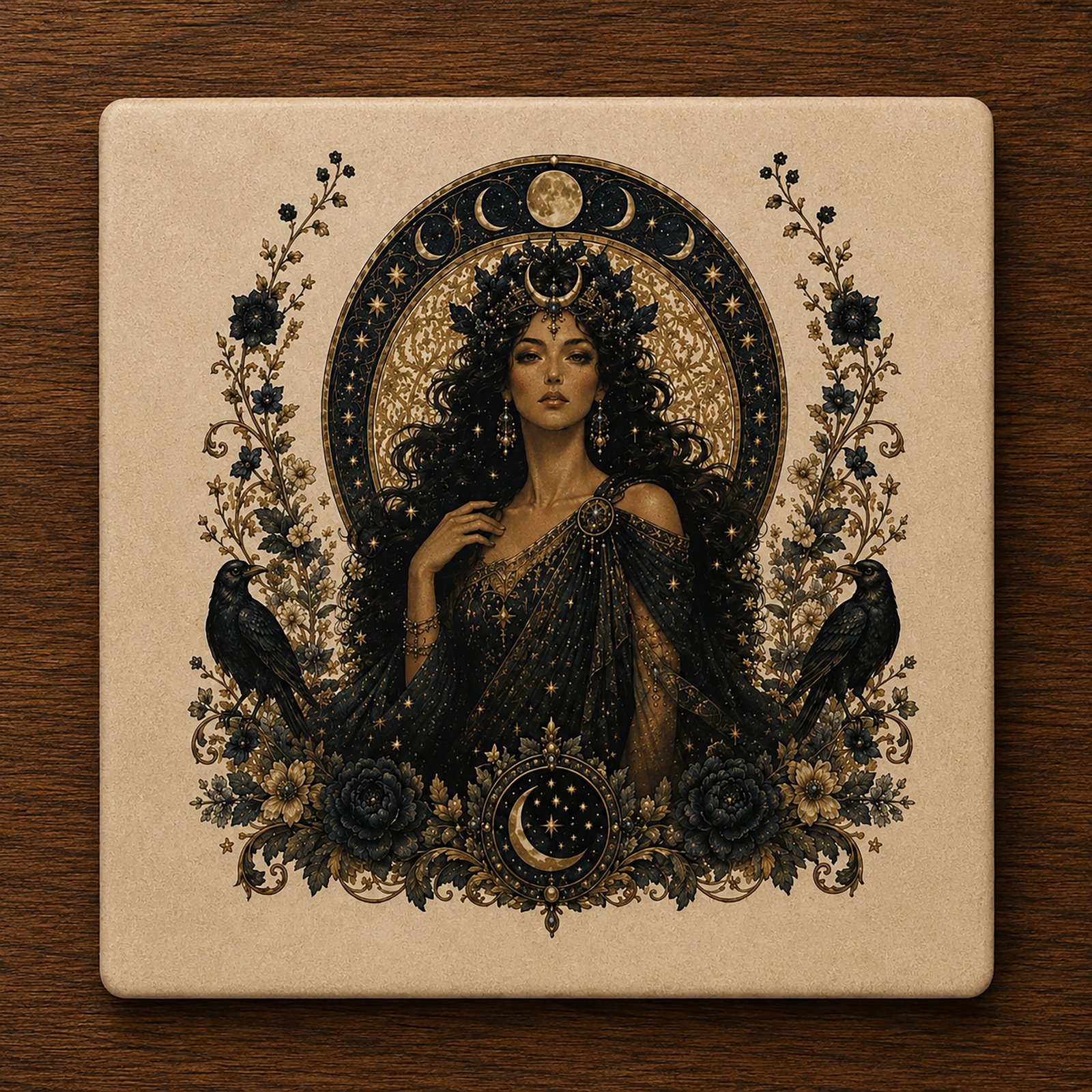 Nyx Weaver of the Celestial Night Ceramic Coaster