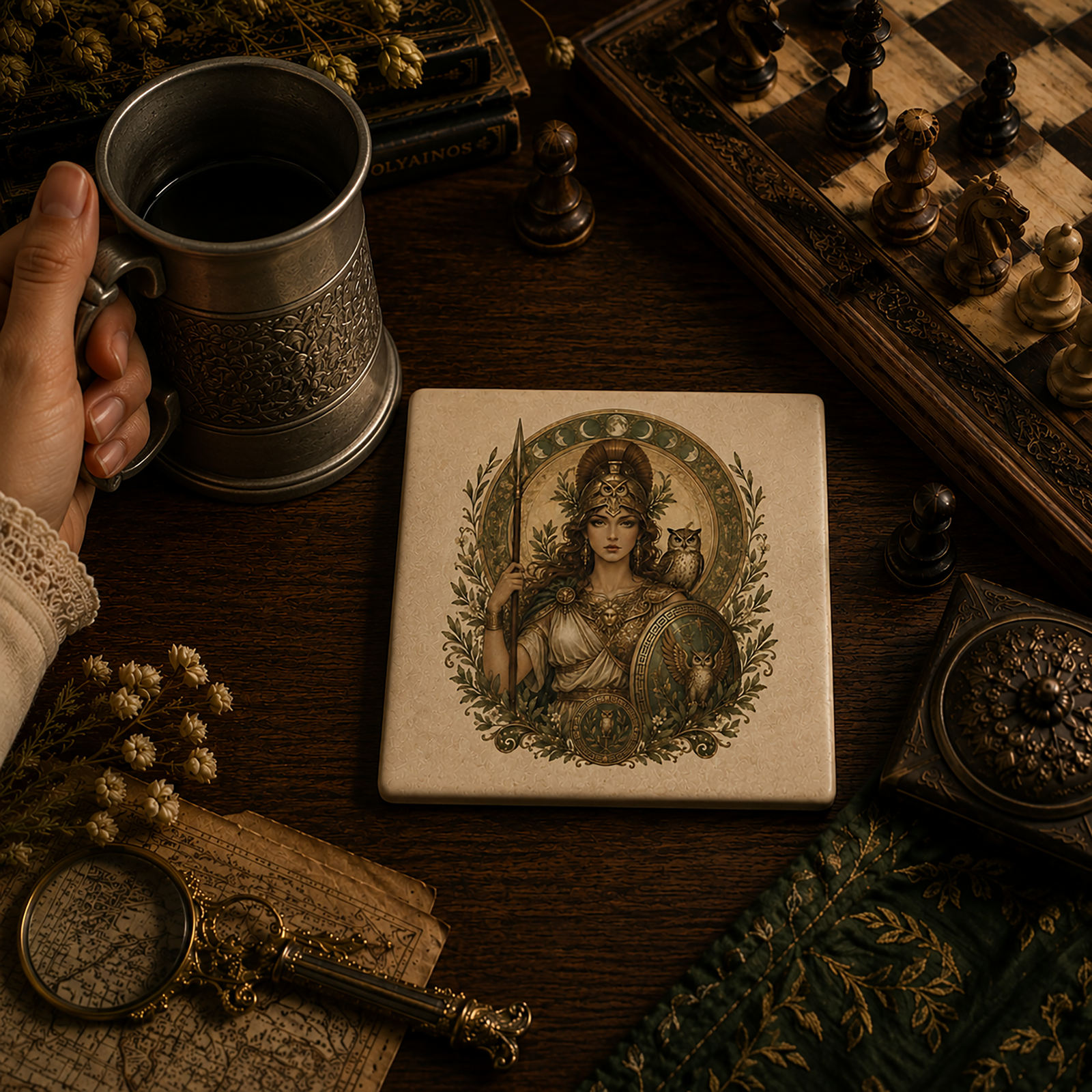 Athena Keeper of Wisdom Ceramic Coaster - Image 2