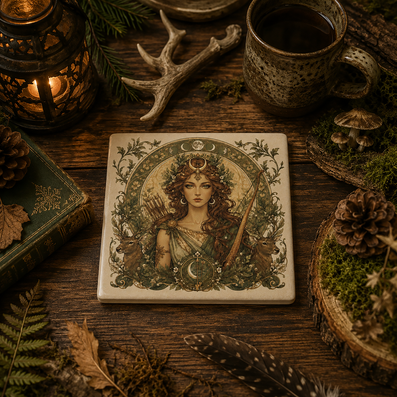 Artemis of the Sacred Forest Ceramic Coaster - Image 2