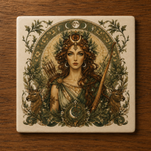 Artemis of the Sacred Forest Ceramic Coaster