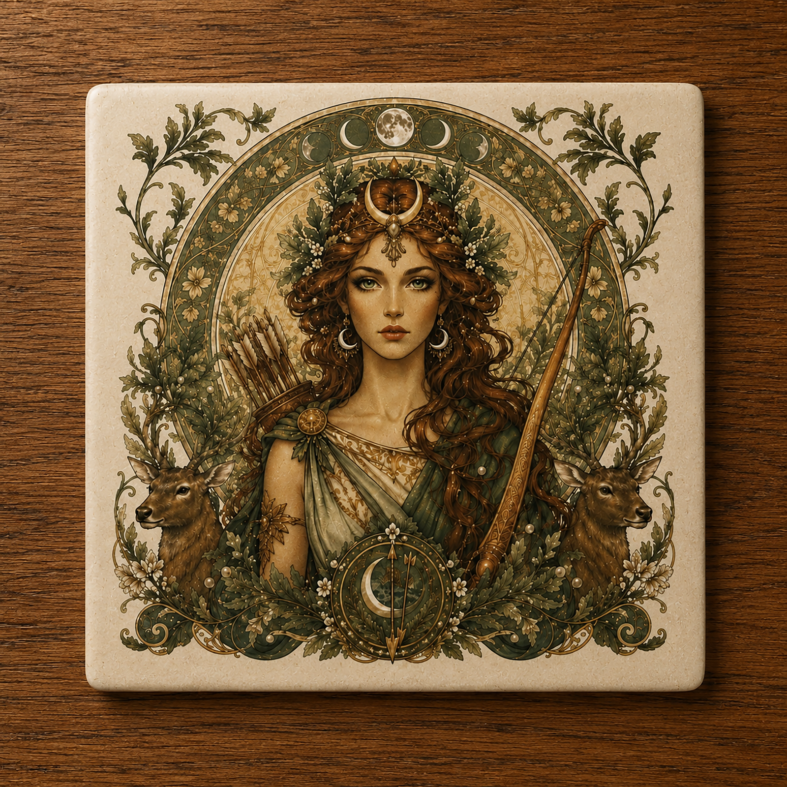 Artemis of the Sacred Forest Ceramic Coaster