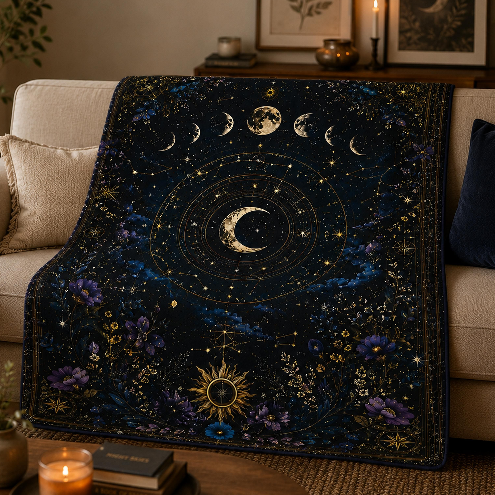 Midnight Moon Garden Fleece Sherpa Blanket - Image 2