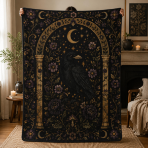 Raven of the Grove Fleece Sherpa Blanket