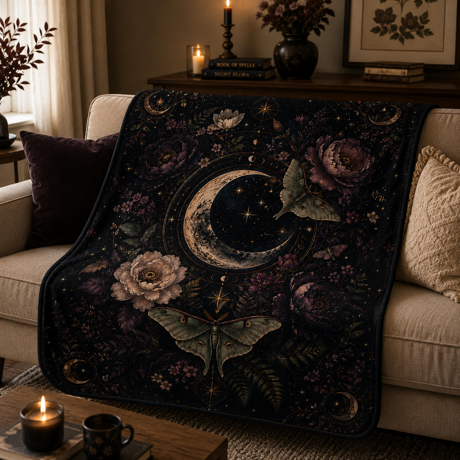 Moonbound Moth Fleece Sherpa Blanket - Image 2