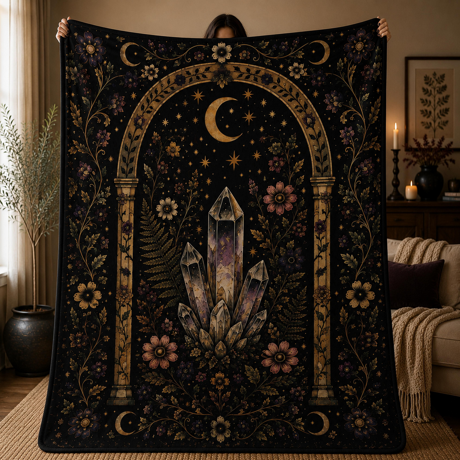 Moonlit Crystal Grove Fleece Sherpa Blanket