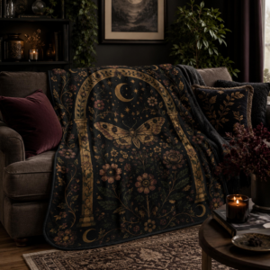 Midnight Moth in the Grove Fleece Sherpa Blanket