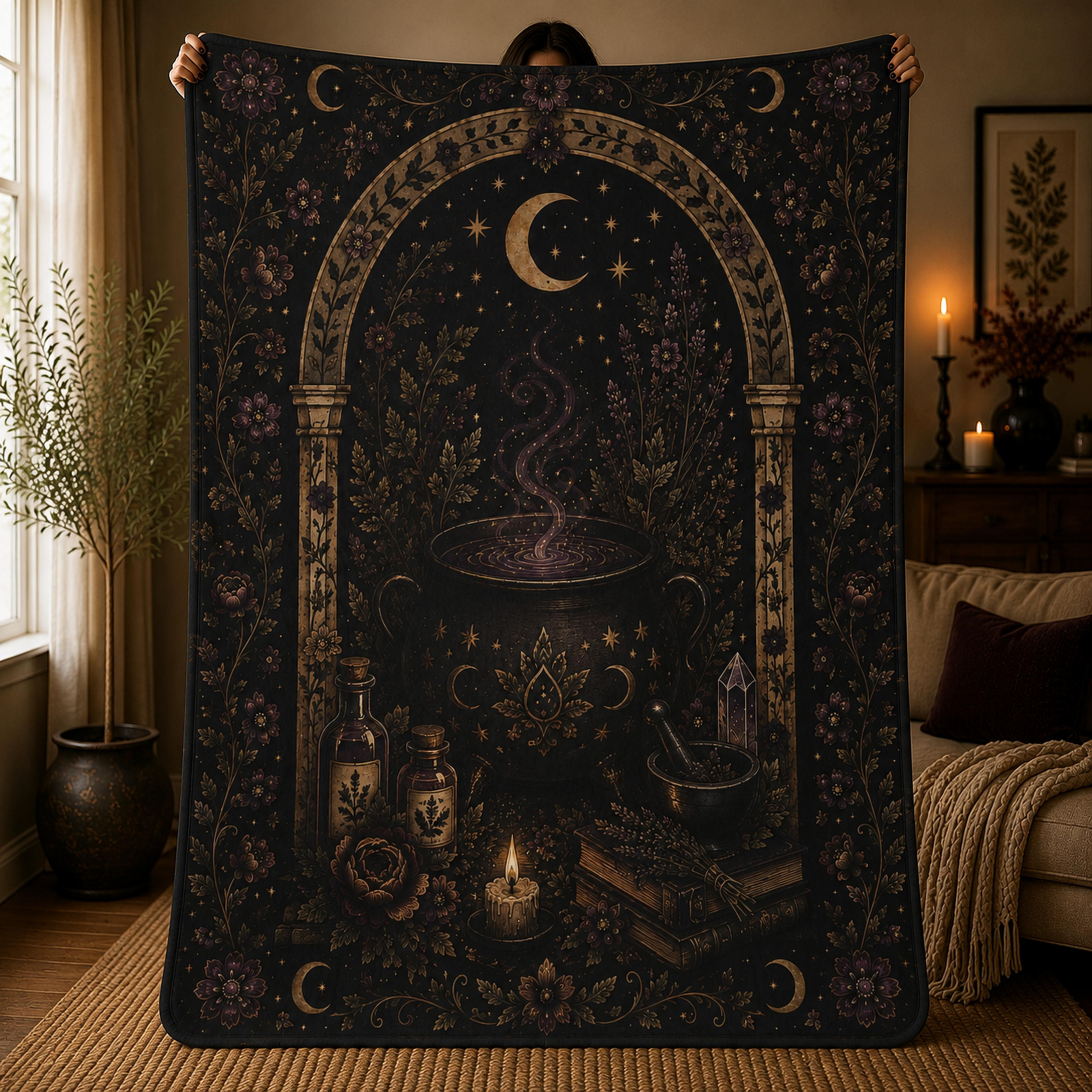 Midnight Cauldron Grove Fleece Sherpa Blanket
