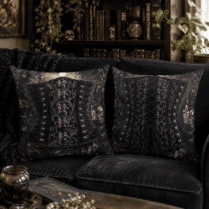 Midnight Gothic Corset Throw Pillow