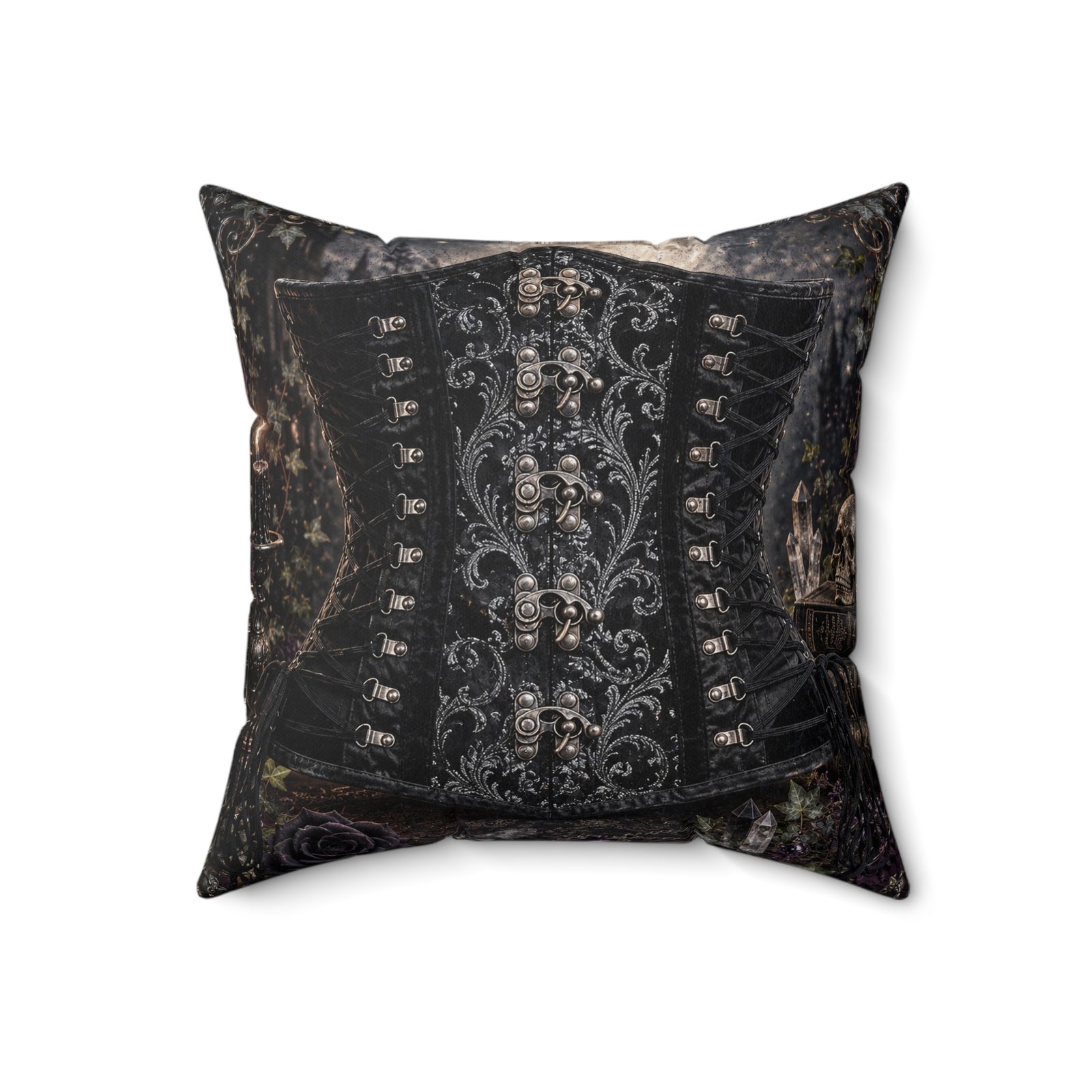 Midnight Gothic Corset Throw Pillow - Image 2
