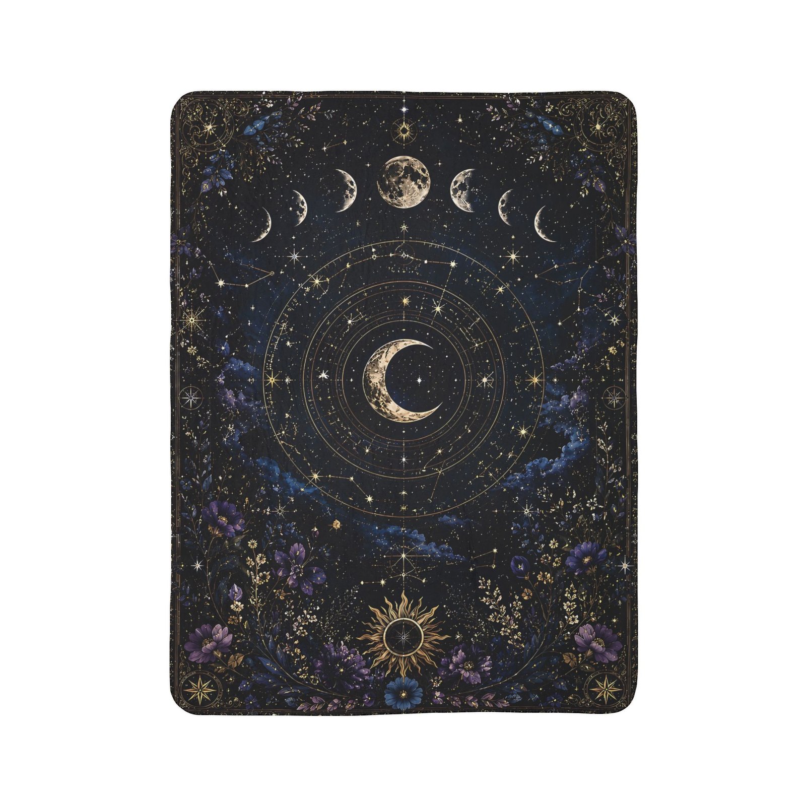 Midnight Moon Garden Fleece Sherpa Blanket - Image 3