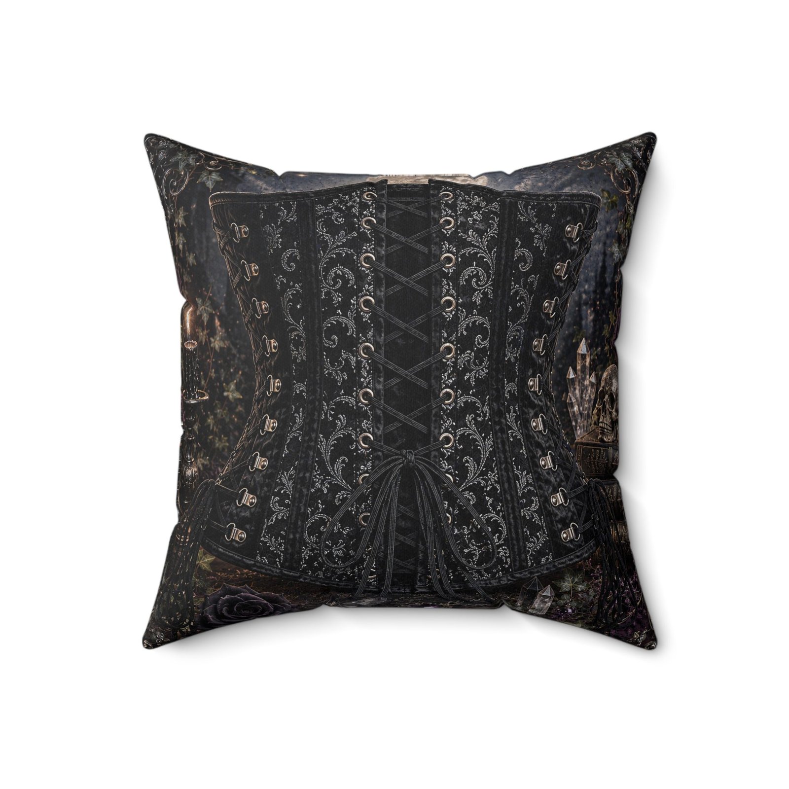 Midnight Gothic Corset Throw Pillow - Image 3