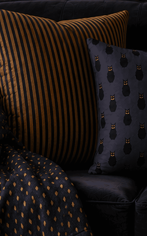 Haus of Moggie Spellwoven Living collection featuring coordinating witchcore throw pillows and cozy fleece blankets in a dark academia-inspired homeHaus of Moggie Spellwoven Living collection featuring coordinating witchcore throw pillows and cozy fleece blankets in a dark academia-inspired home
